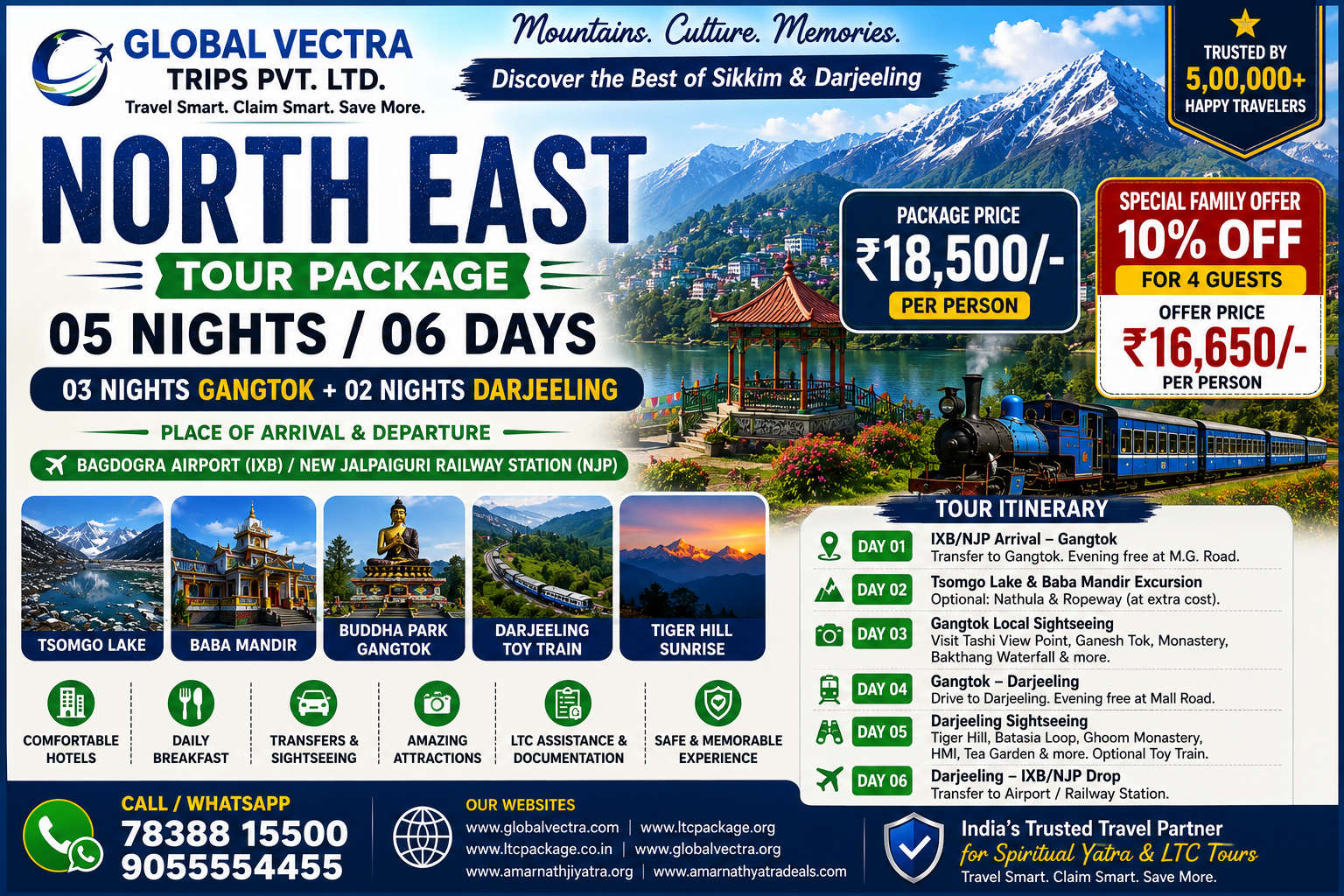 North East Tour Package- 5 Nights 6 Days Gangtok Darjeeling