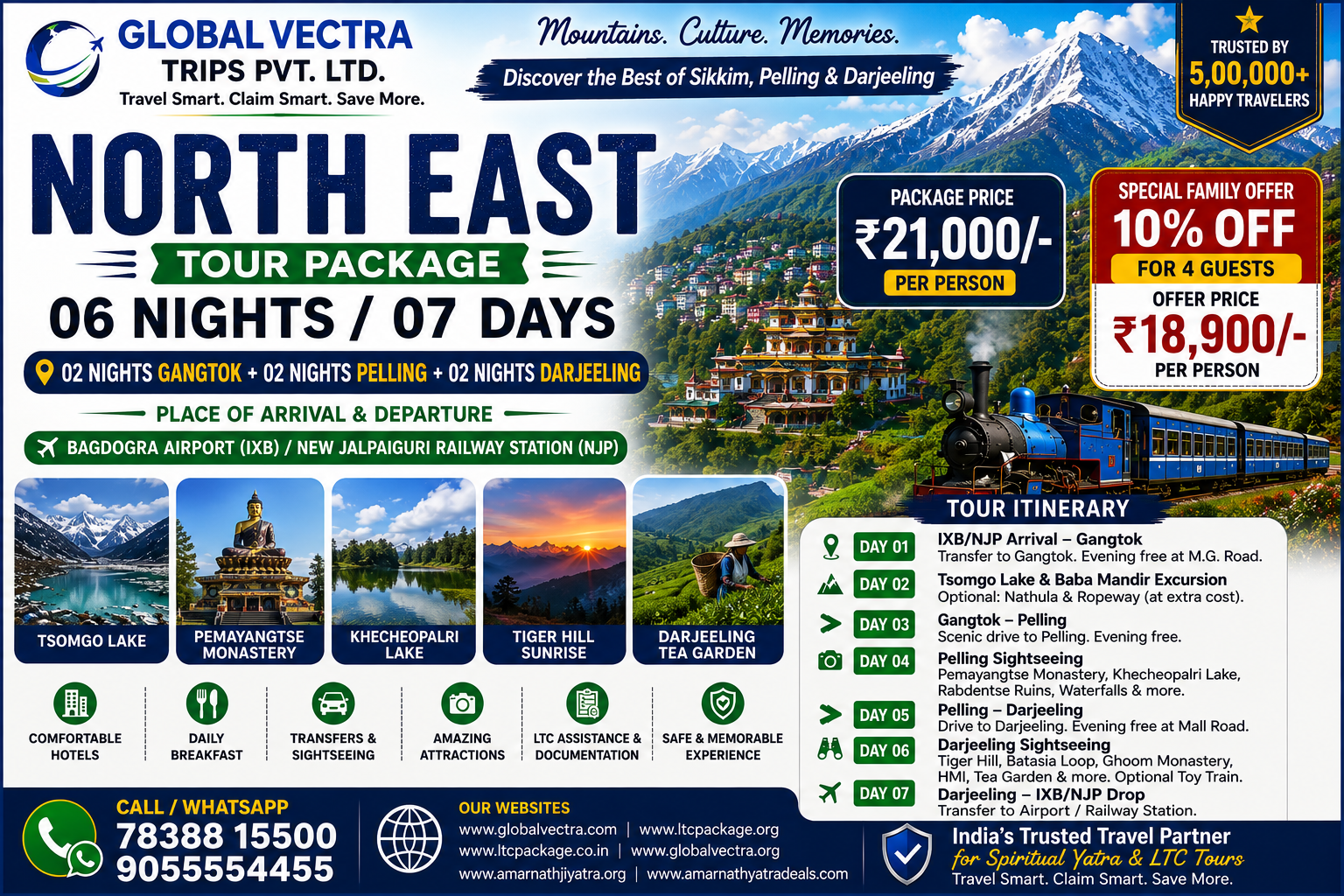 North East Tour Package -6 Nights 7 Days Gangtok Pelling Darjeeling