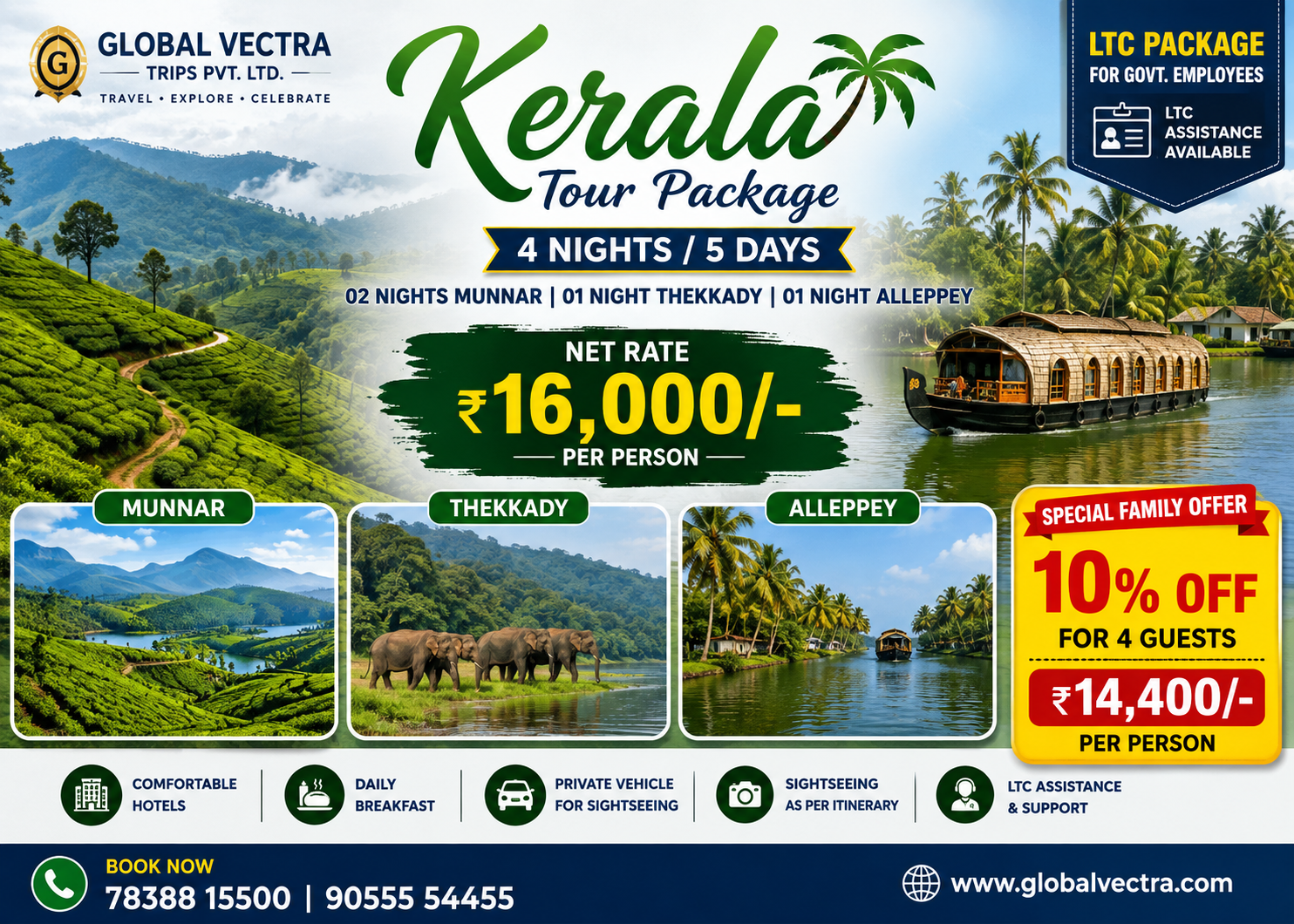 Kerala Tour Package 4 Nights 5 Days Munnar Thekkady Alleppey