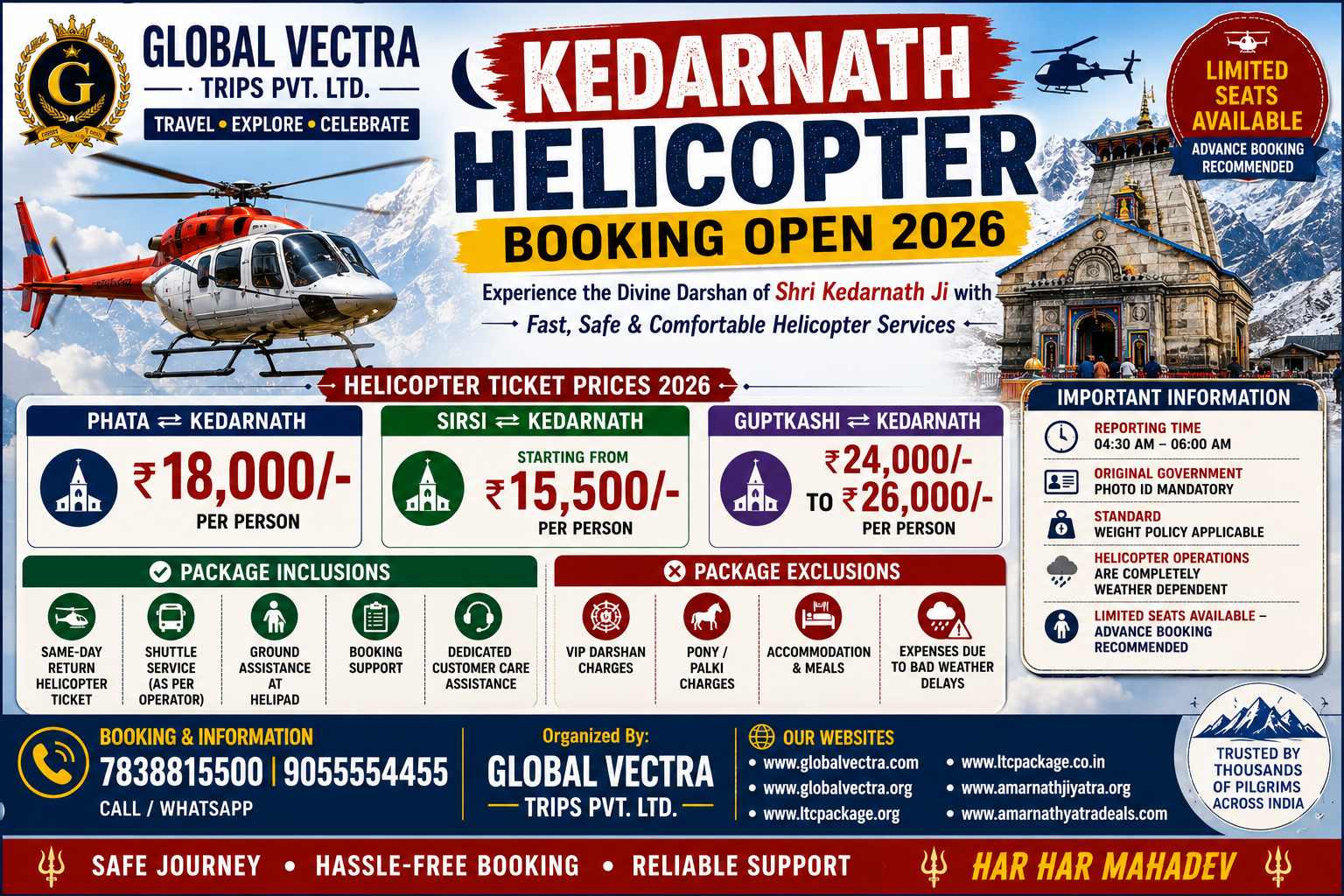 Kedarnath Helicopter Ticket Booking 2026