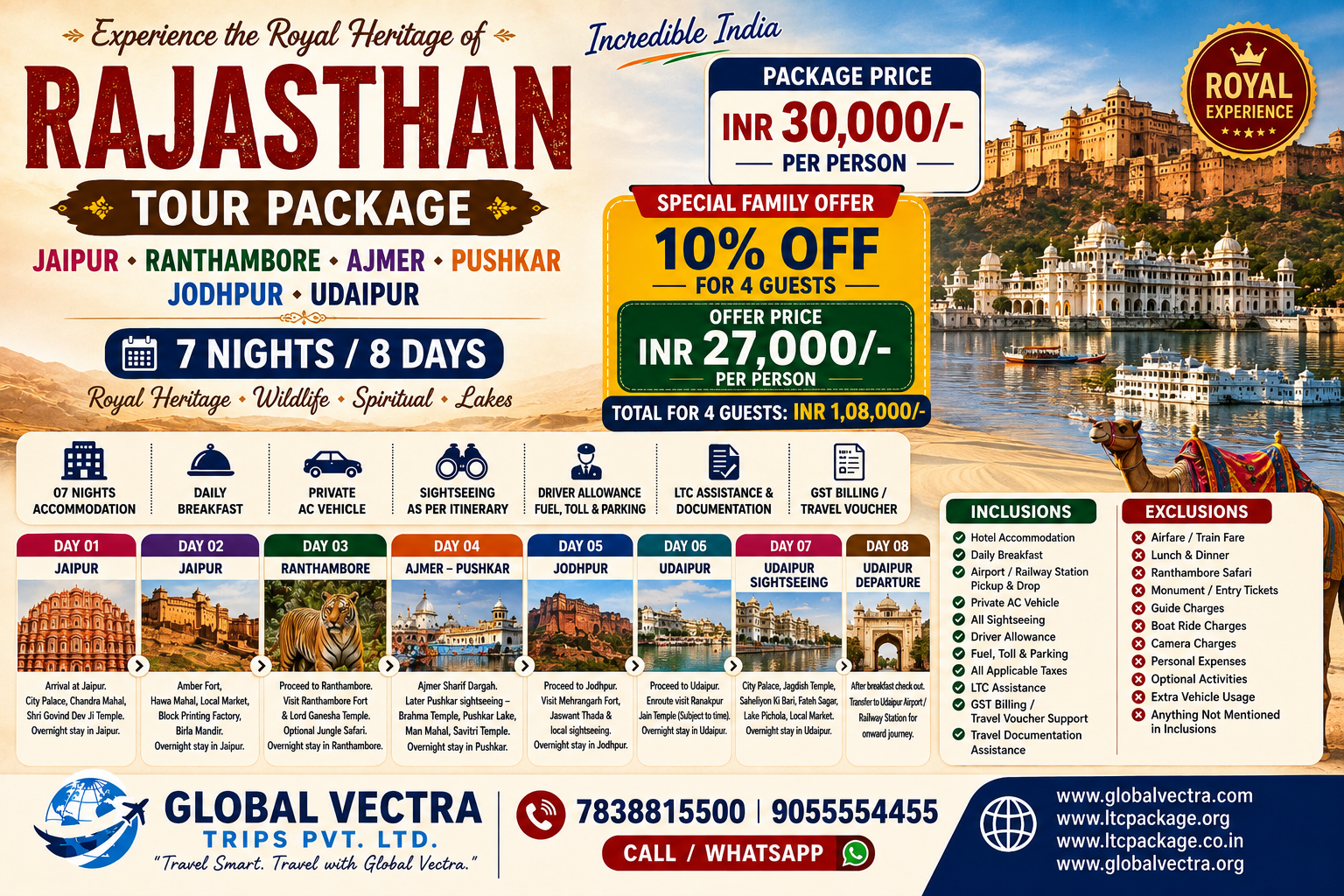 RAJASTHAN TOUR PACKAGE 7 NIGHTS 8 DAYS