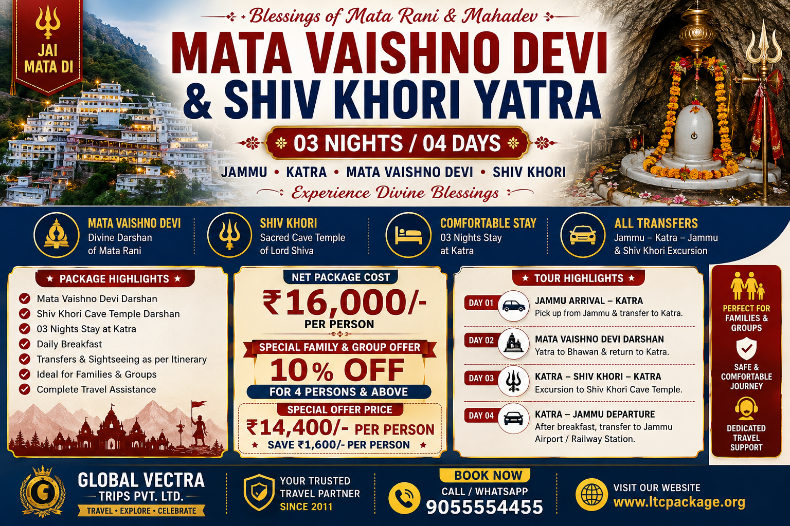 Mata Vaishno Devi Shiv Khori Yatra Package  3 Nights 4 Days